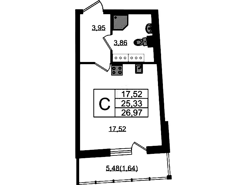Квартира студия 26.97 м², 19/22 эт., ЖК «Левитан»