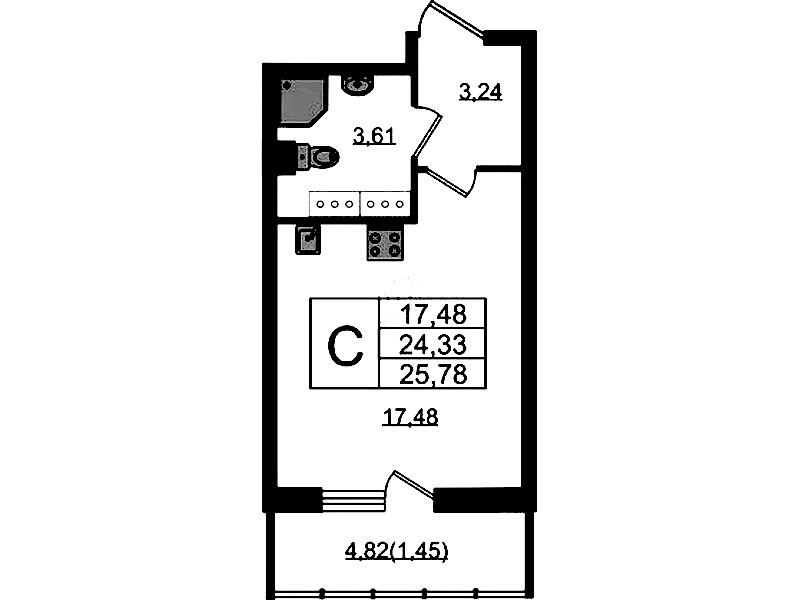 Квартира студия 25.78 м², 19/22 эт., ЖК «Левитан»