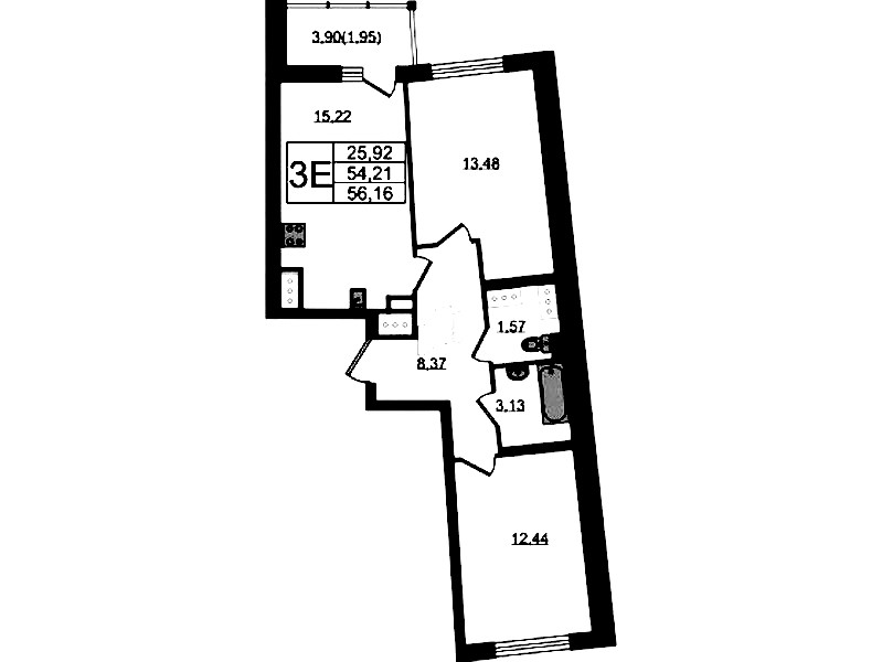 2-комнатная квартира 56.16 м², 20/22 эт., ЖК «Левитан»