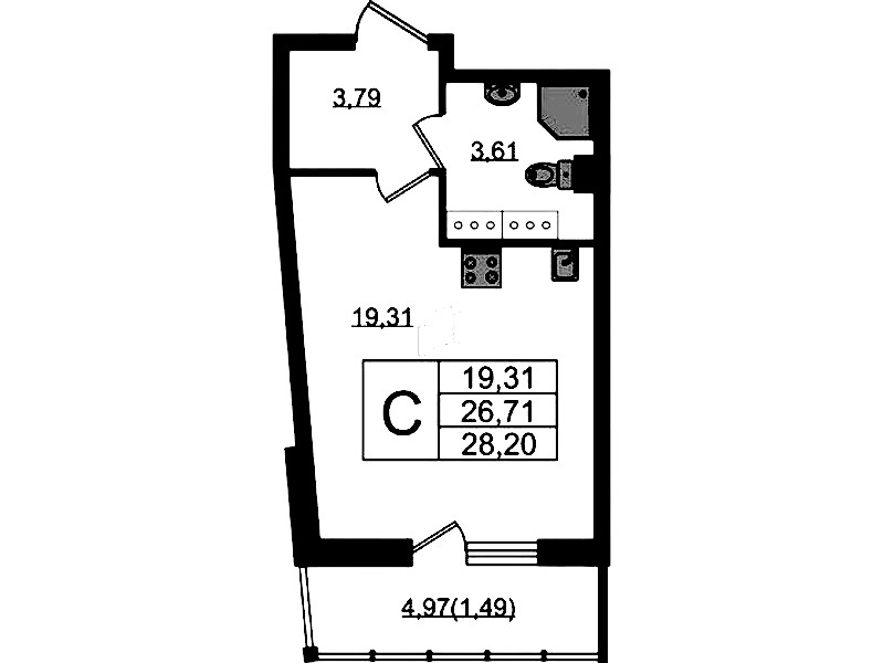 Квартира студия 28.2 м², 22/22 эт., ЖК «Левитан»