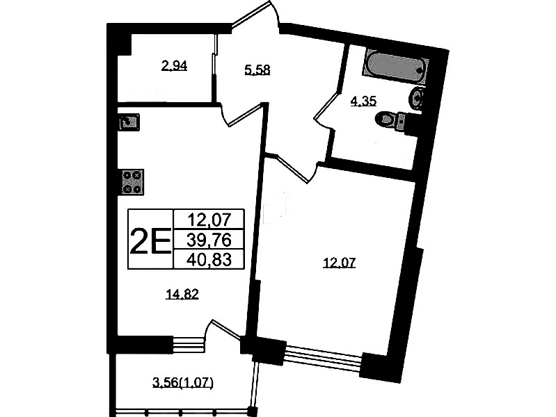 1-комнатная квартира 40.83 м², 1/22 эт., ЖК «Левитан»