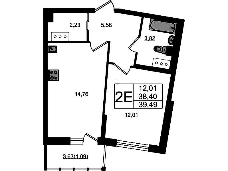 1-комнатная квартира 39.49 м², 7/22 эт., ЖК «Левитан»