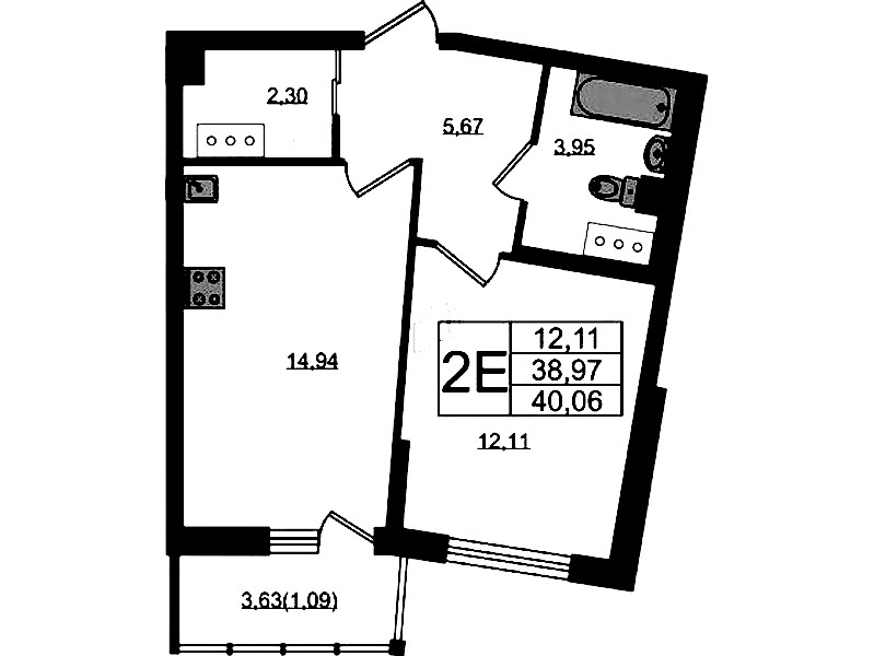 1-комнатная квартира 40.06 м², 13/22 эт., ЖК «Левитан»