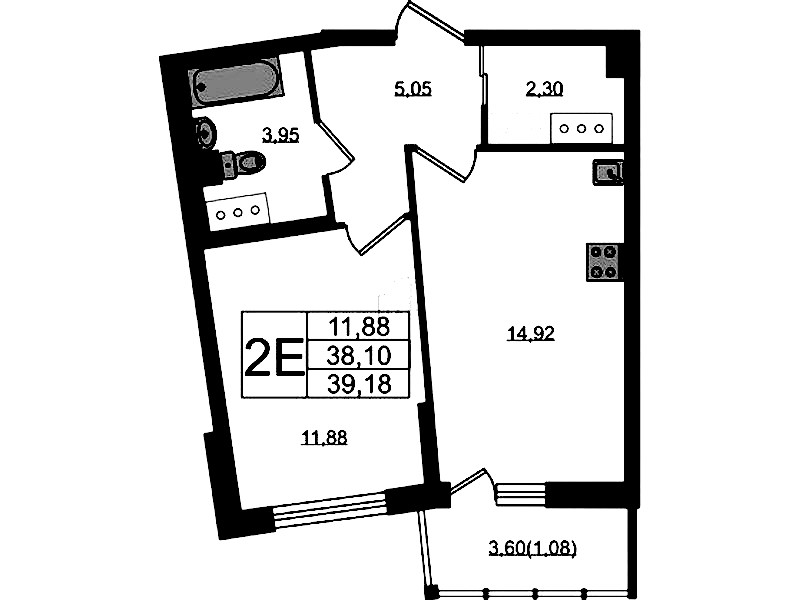 1-комнатная квартира 39.18 м², 14/22 эт., ЖК «Левитан»