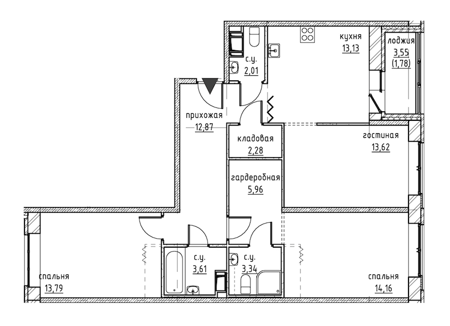 3-комнатная квартира 87.2 м², 7/9 эт., ЖК «Уютный»