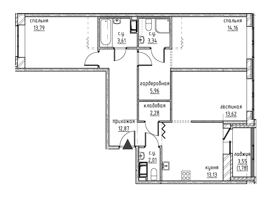 3-комнатная квартира 86.55 м², 3/9 эт., ЖК «Уютный»