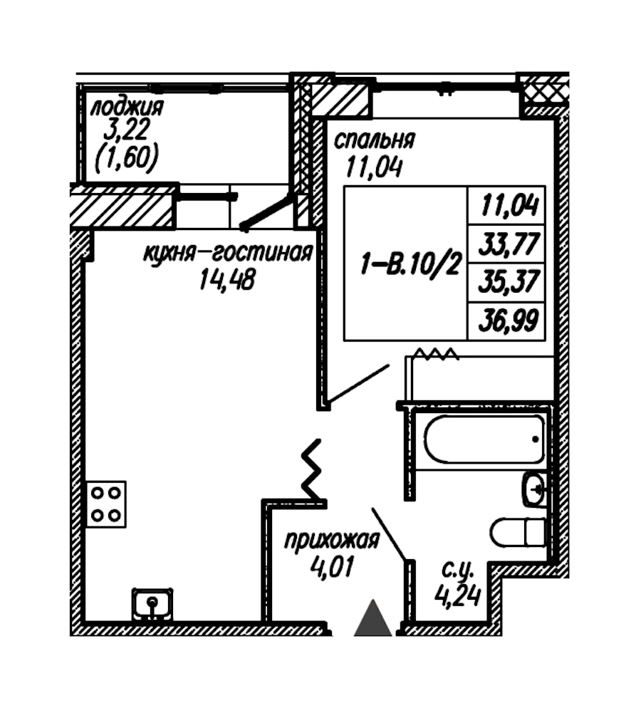 1-комнатная квартира 35.37 м², 2/9 эт., ЖК «Уютный»