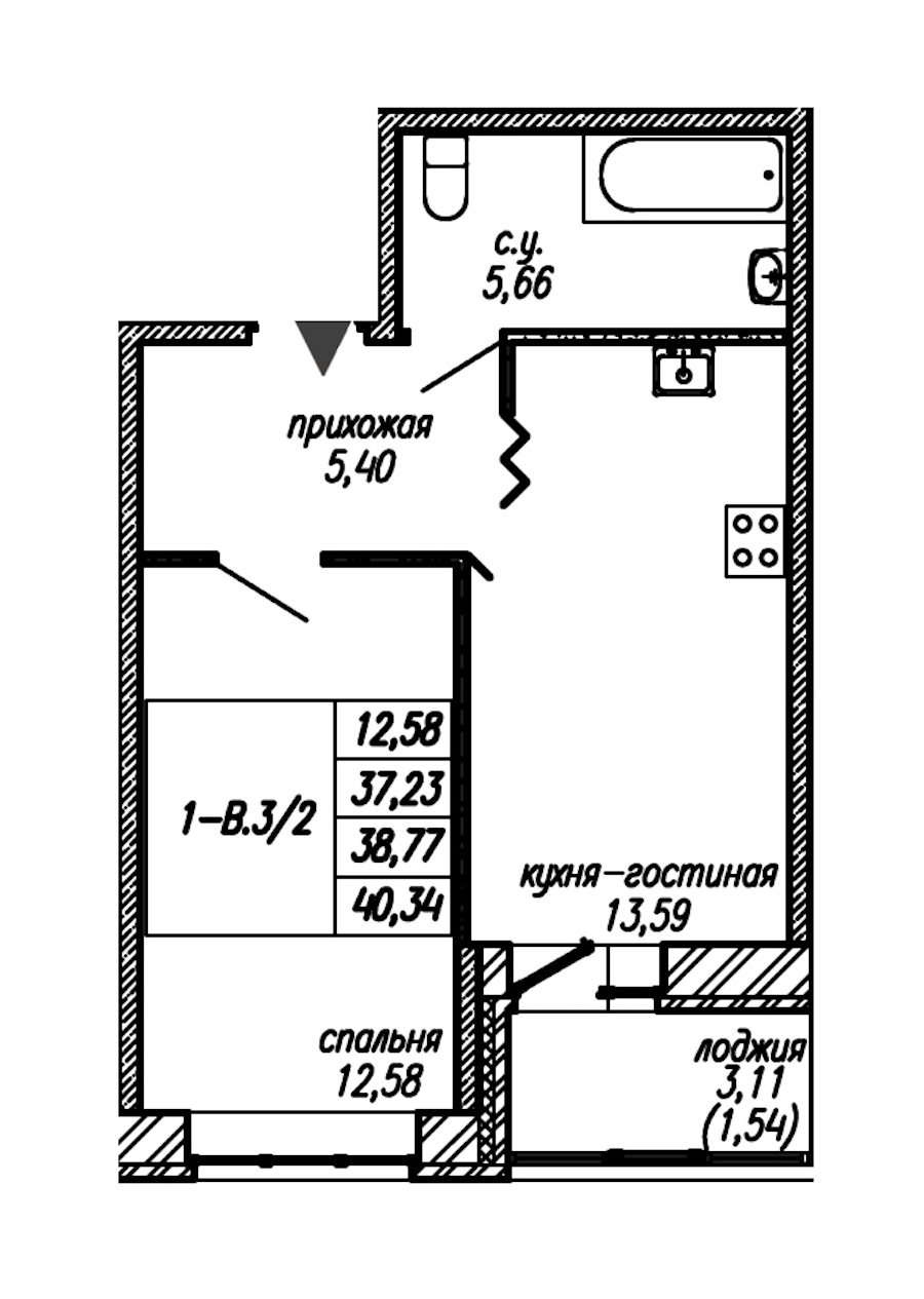 1-комнатная квартира 38.77 м², 2/9 эт., ЖК «Уютный»