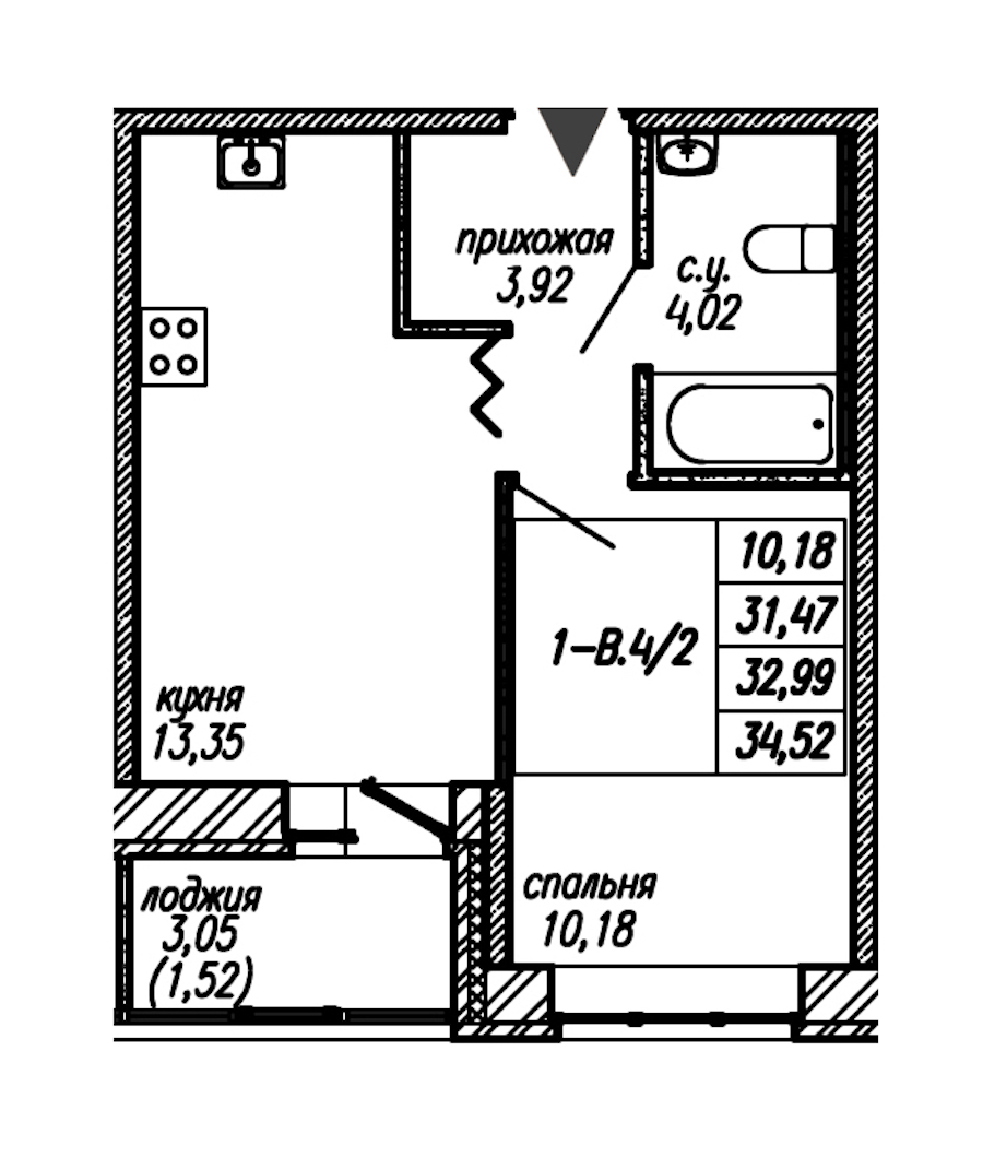 1-комнатная квартира 32.99 м², 2/9 эт., ЖК «Уютный»