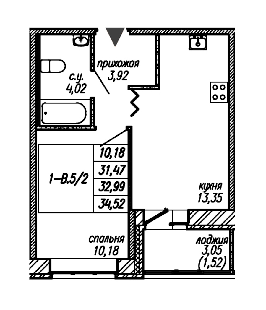 1-комнатная квартира 32.99 м², 2/9 эт., ЖК «Уютный»