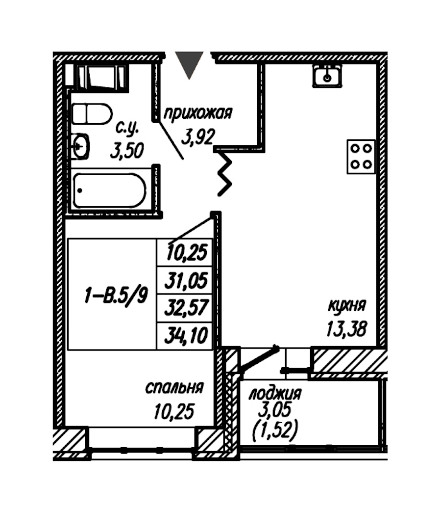 1-комнатная квартира 32.57 м², 9/9 эт., ЖК «Уютный»