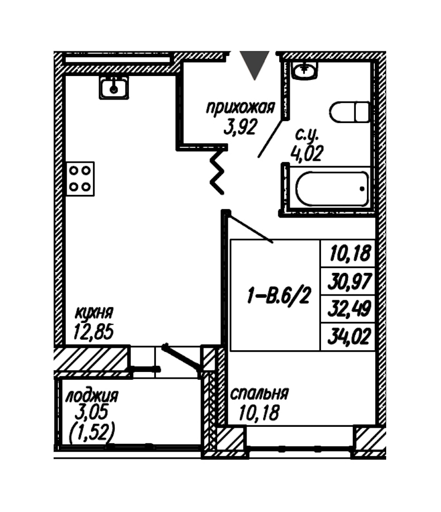 1-комнатная квартира 32.49 м², 2/9 эт., ЖК «Уютный»