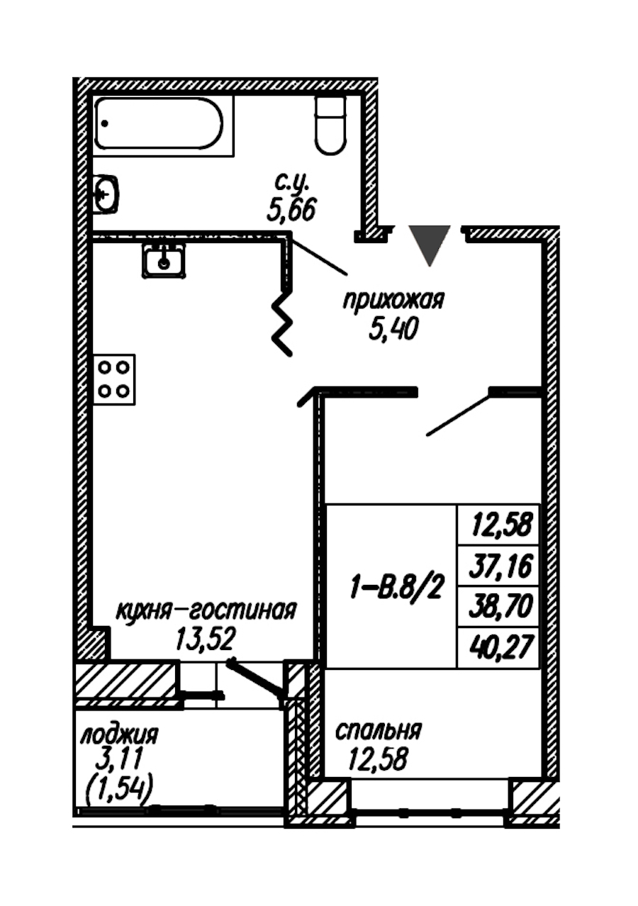 1-комнатная квартира 38.7 м², 2/9 эт., ЖК «Уютный»