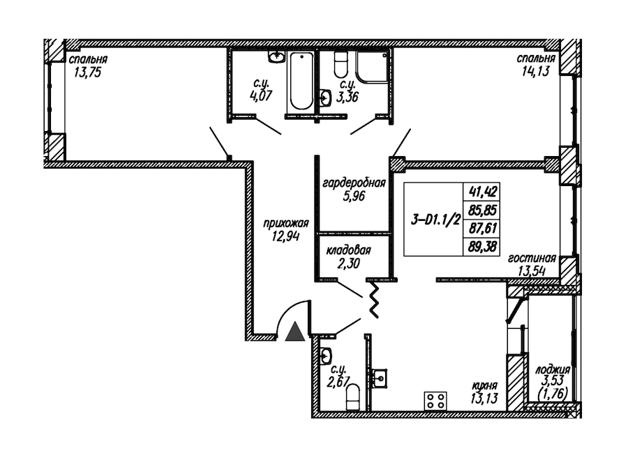 3-комнатная квартира 87.61 м², 2/9 эт., ЖК «Уютный»