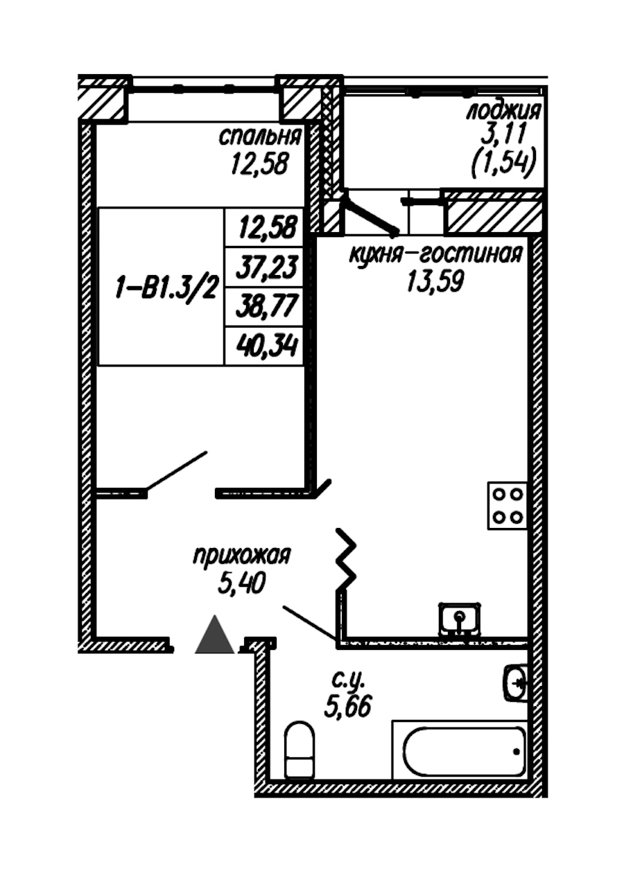 1-комнатная квартира 38.77 м², 2/9 эт., ЖК «Уютный»