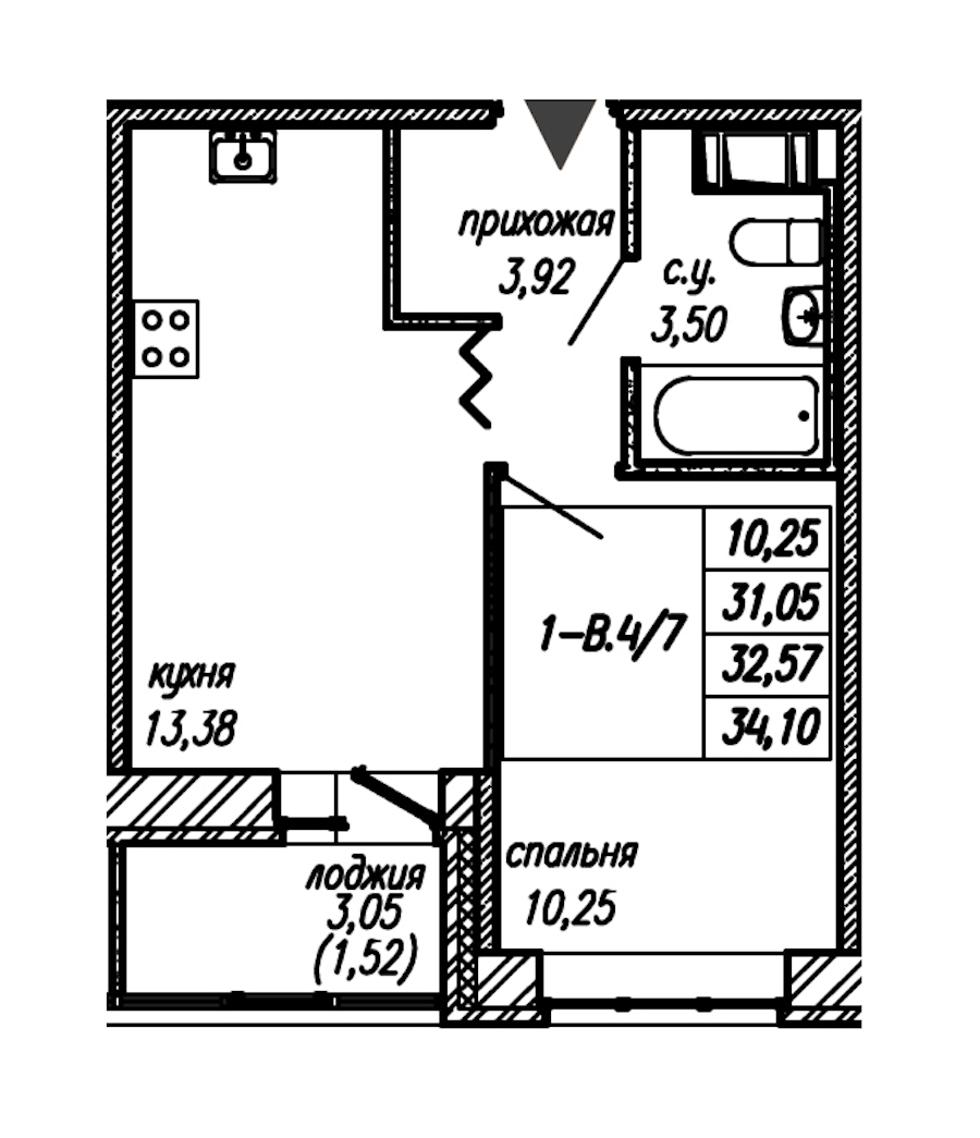 1-комнатная квартира 32.57 м², 3/9 эт., ЖК «Уютный»