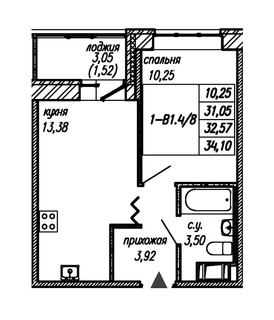 1-комнатная квартира 32.57 м², 8/9 эт., ЖК «Уютный»