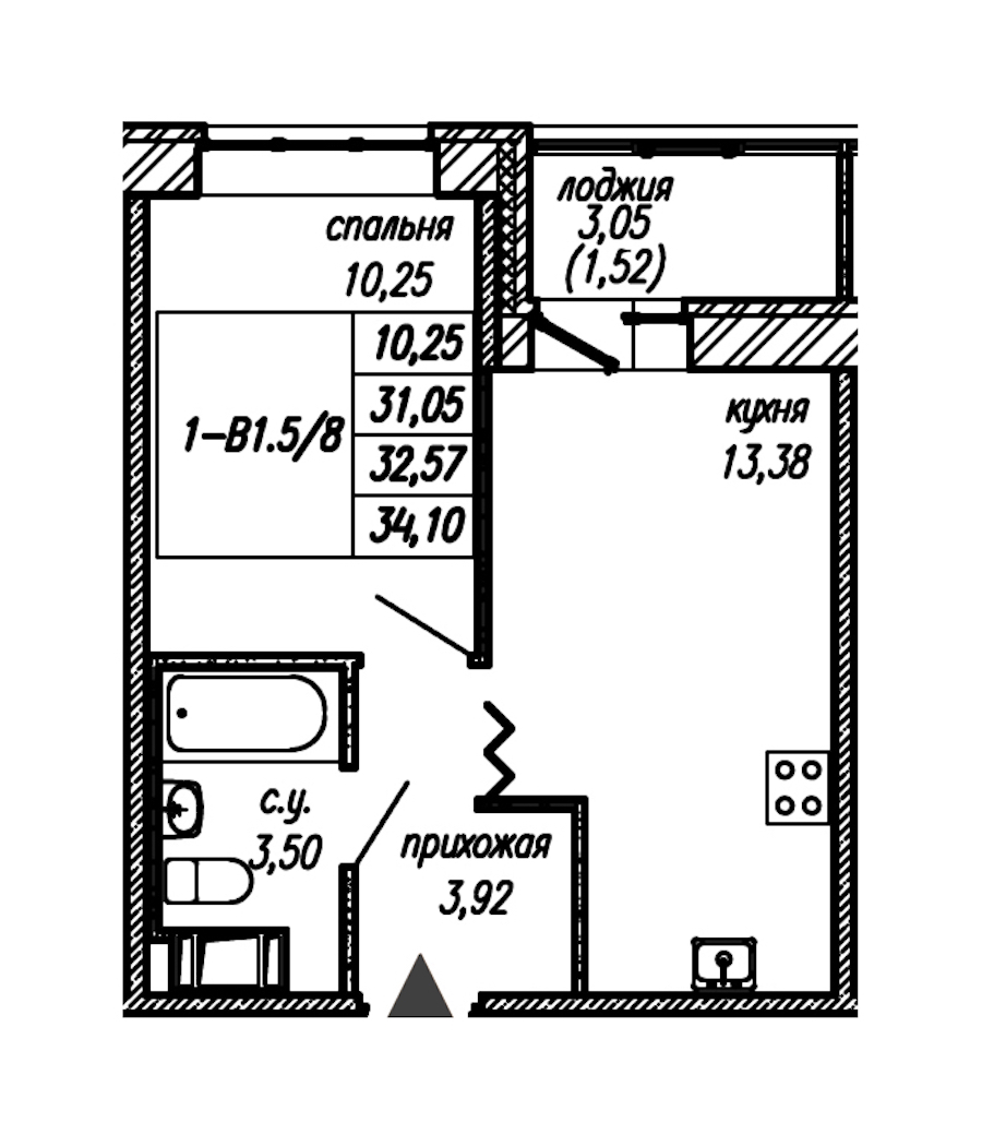 1-комнатная квартира 32.57 м², 6/9 эт., ЖК «Уютный»