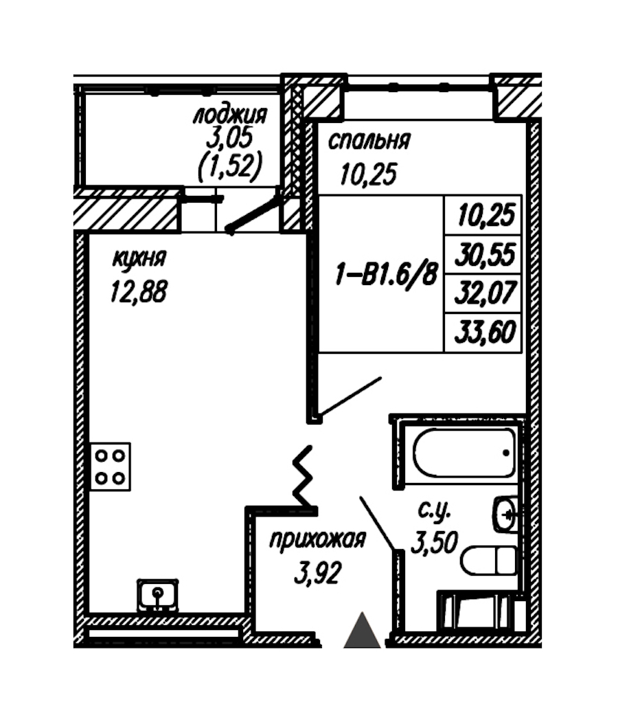 1-комнатная квартира 32.07 м², 6/9 эт., ЖК «Уютный»