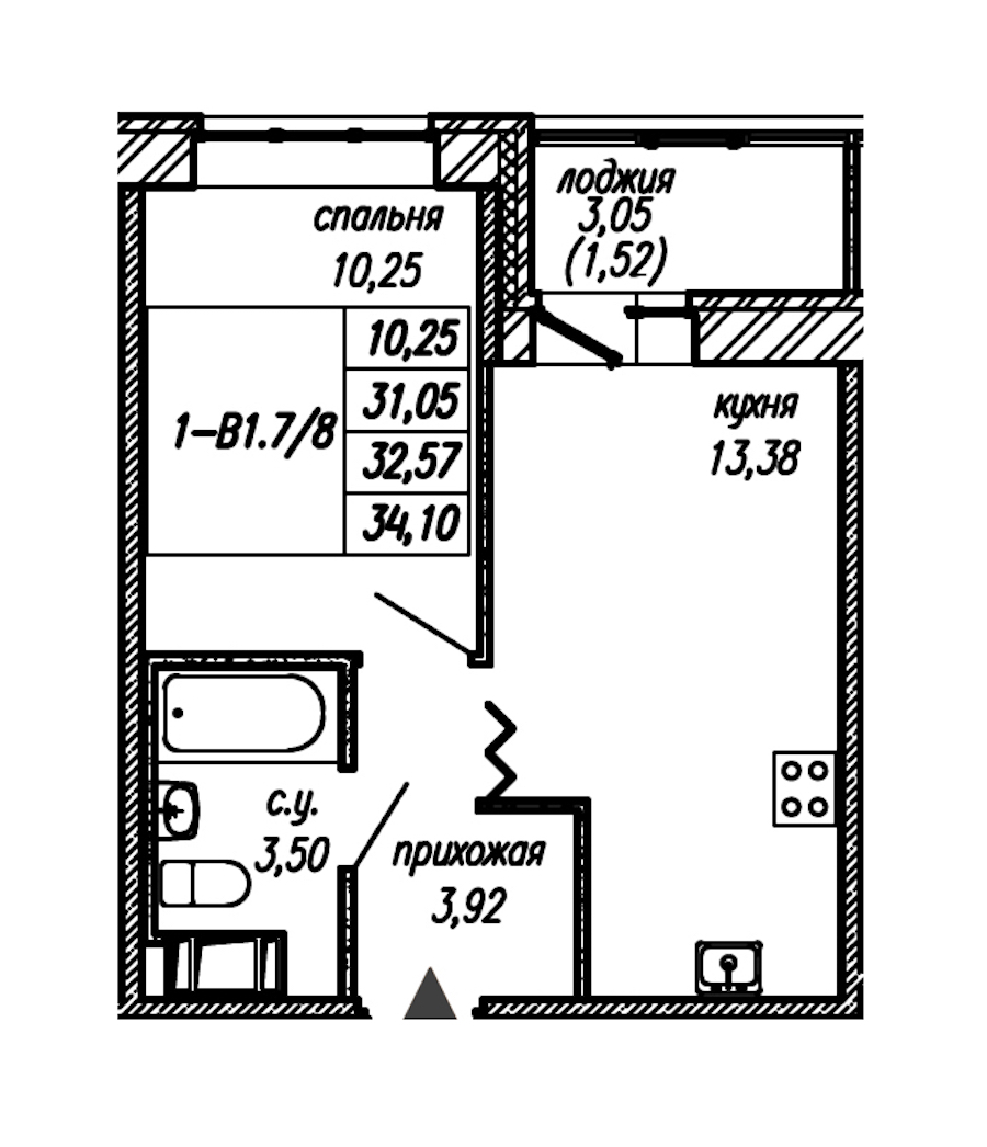 1-комнатная квартира 32.57 м², 7/9 эт., ЖК «Уютный»