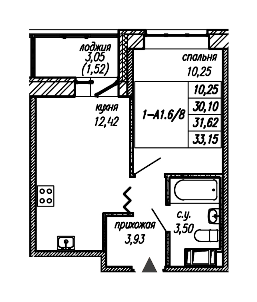 1-комнатная квартира 31.62 м², 7/9 эт., ЖК «Уютный»