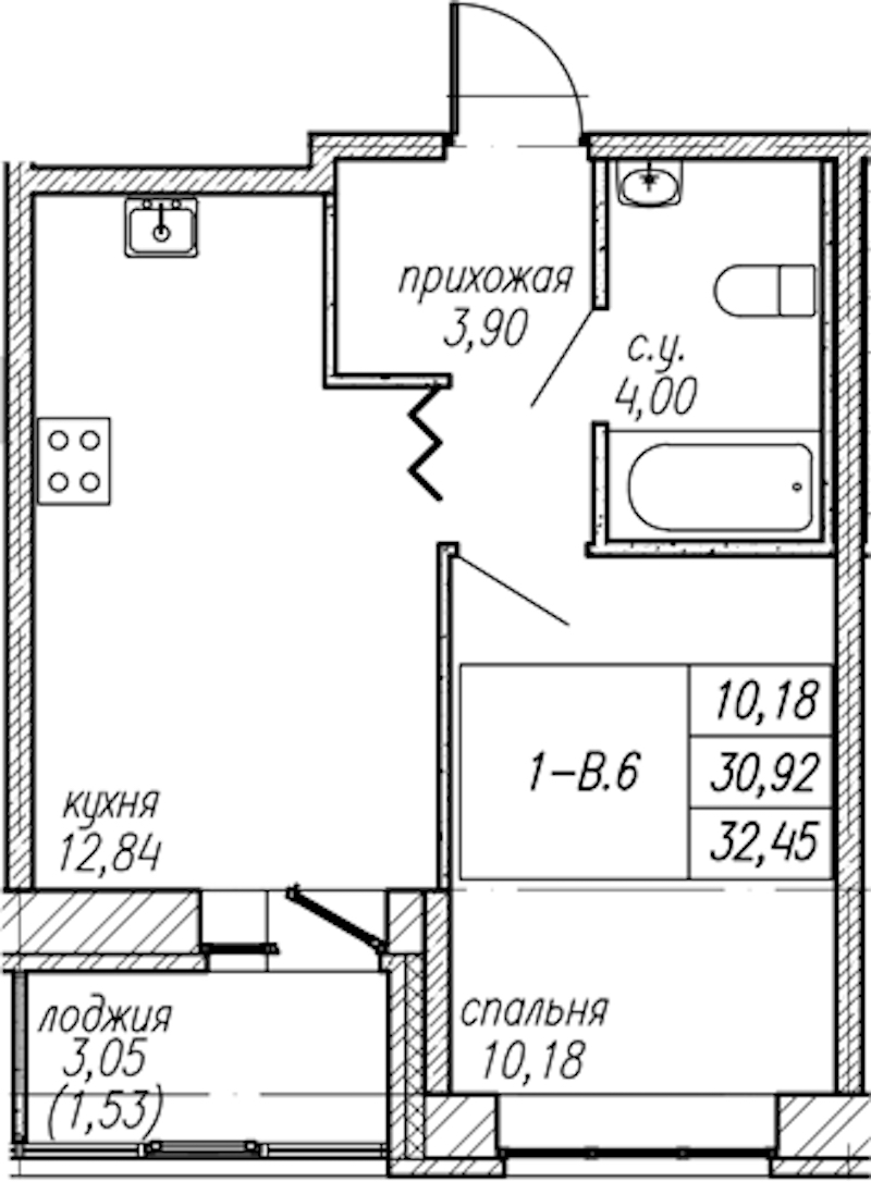 1-комнатная квартира 32.45 м², 2/9 эт., ЖК «Уютный»