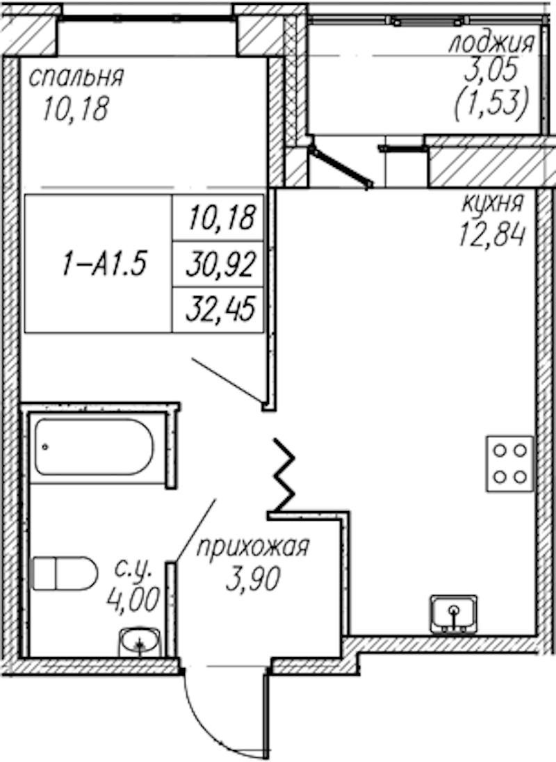 1-комнатная квартира 32.45 м², 2/9 эт., ЖК «Уютный»