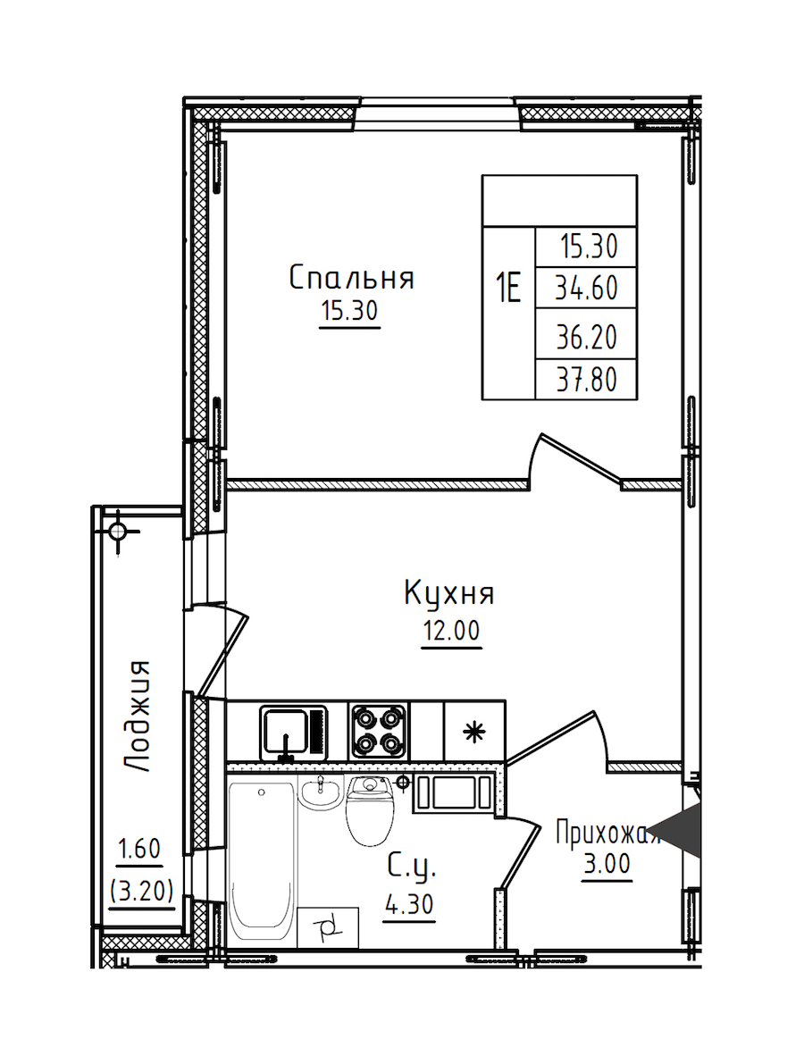 1-комнатная квартира 36.4 м², 7/8 эт., ЖК «Дуэт»