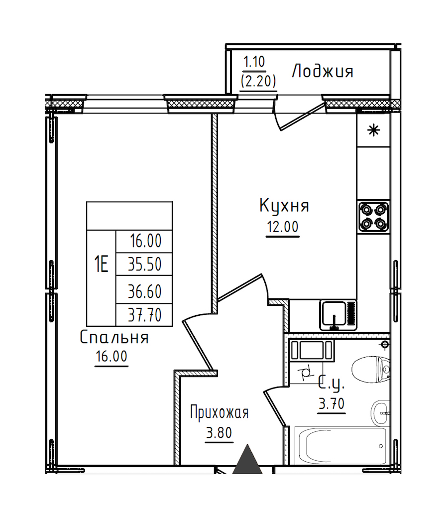 1-комнатная квартира 36.6 м², 4/8 эт., ЖК «Дуэт»