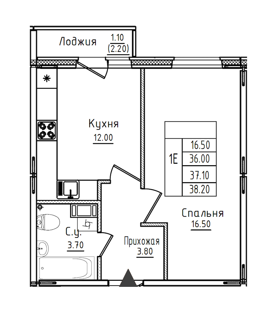 1-комнатная квартира 37.2 м², 7/8 эт., ЖК «Дуэт»