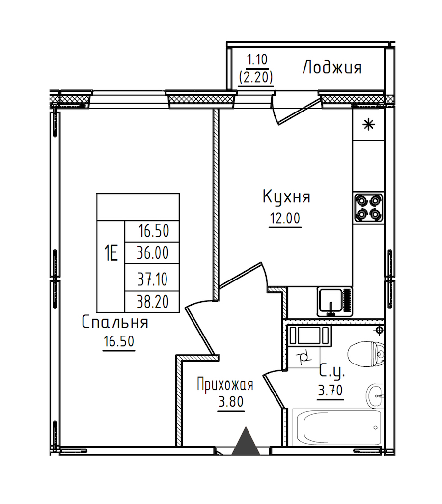 1-комнатная квартира 37.2 м², 5/8 эт., ЖК «Дуэт»