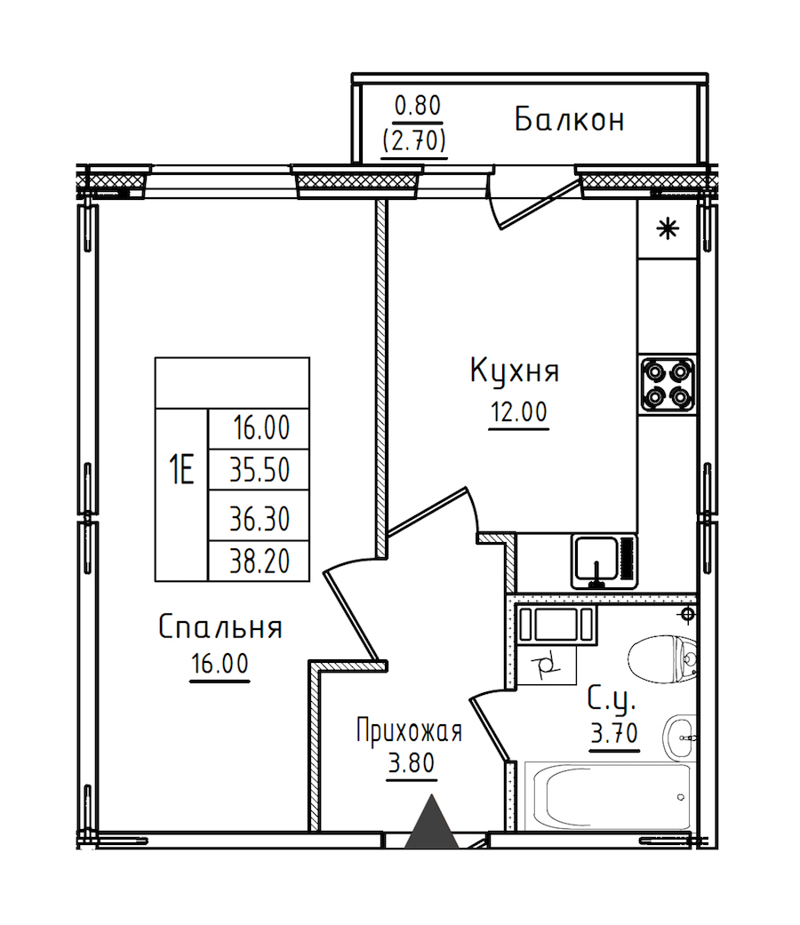 1-комнатная квартира 36.3 м², 2/8 эт., ЖК «Дуэт»