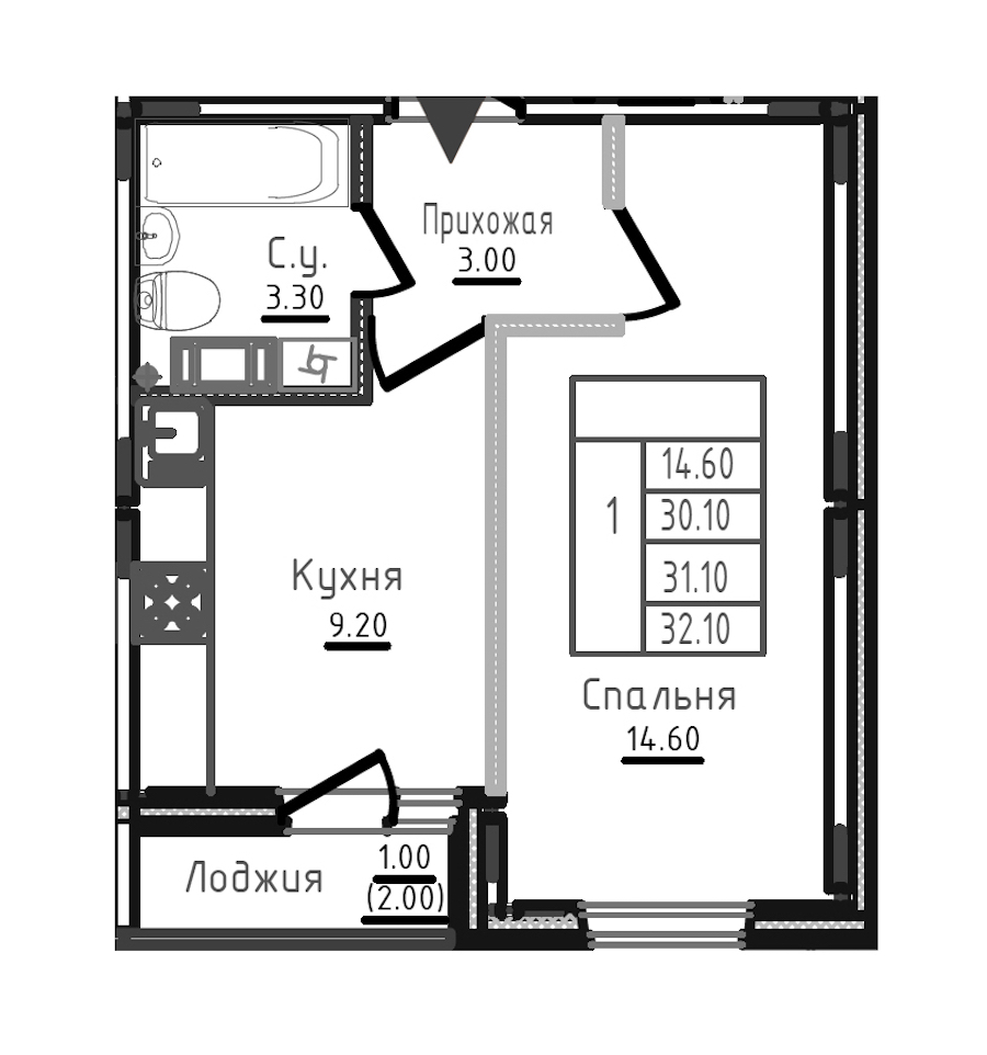 1-комнатная квартира 31.4 м², 7/8 эт., ЖК «Дуэт»