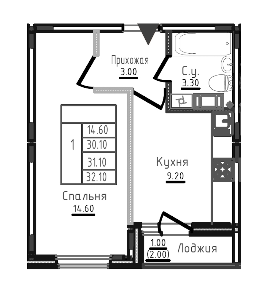 1-комнатная квартира 31.6 м², 7/8 эт., ЖК «Дуэт»