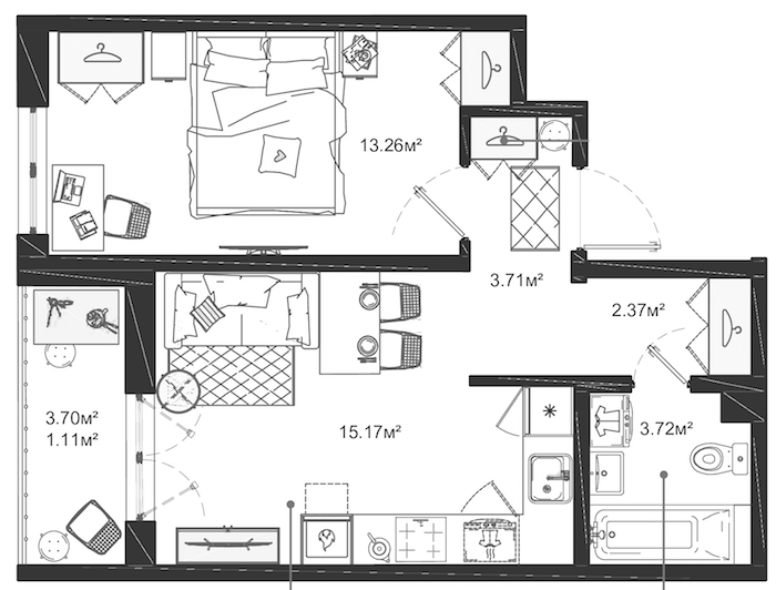 1-комнатная квартира 39.34 м², 6/12 эт., ЖК «ЛесART»