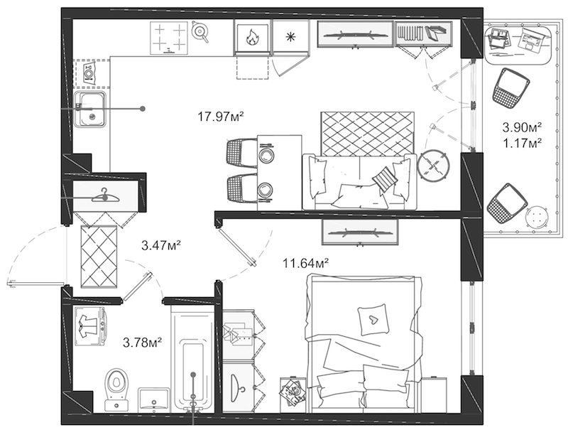1-комнатная квартира 38.03 м², 7/12 эт., ЖК «ЛесART»