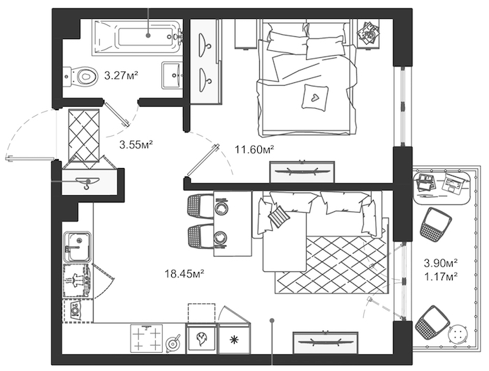 1-комнатная квартира 38.04 м², 8/12 эт., ЖК «ЛесART»