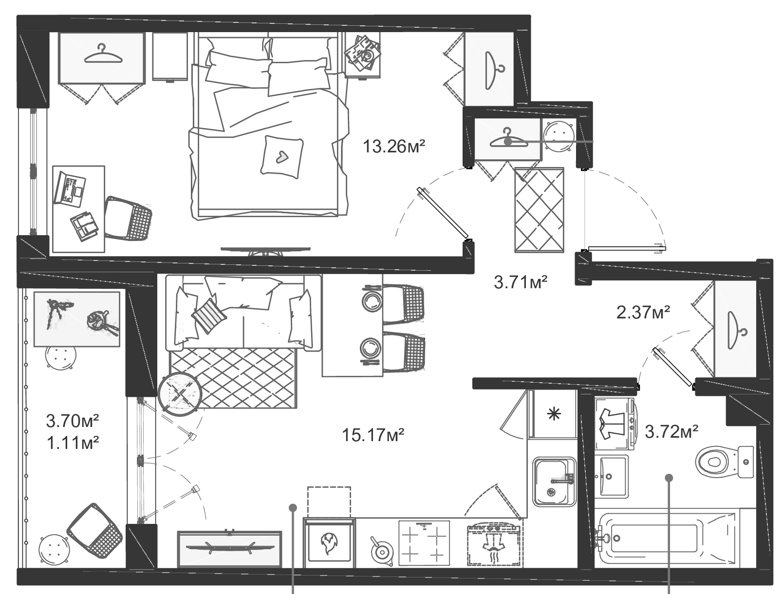 1-комнатная квартира 39.34 м², 8/12 эт., ЖК «ЛесART»