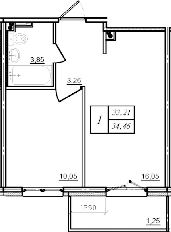 1-комнатная квартира 34.46 м², 8/12 эт., ЖК «ЛесART»
