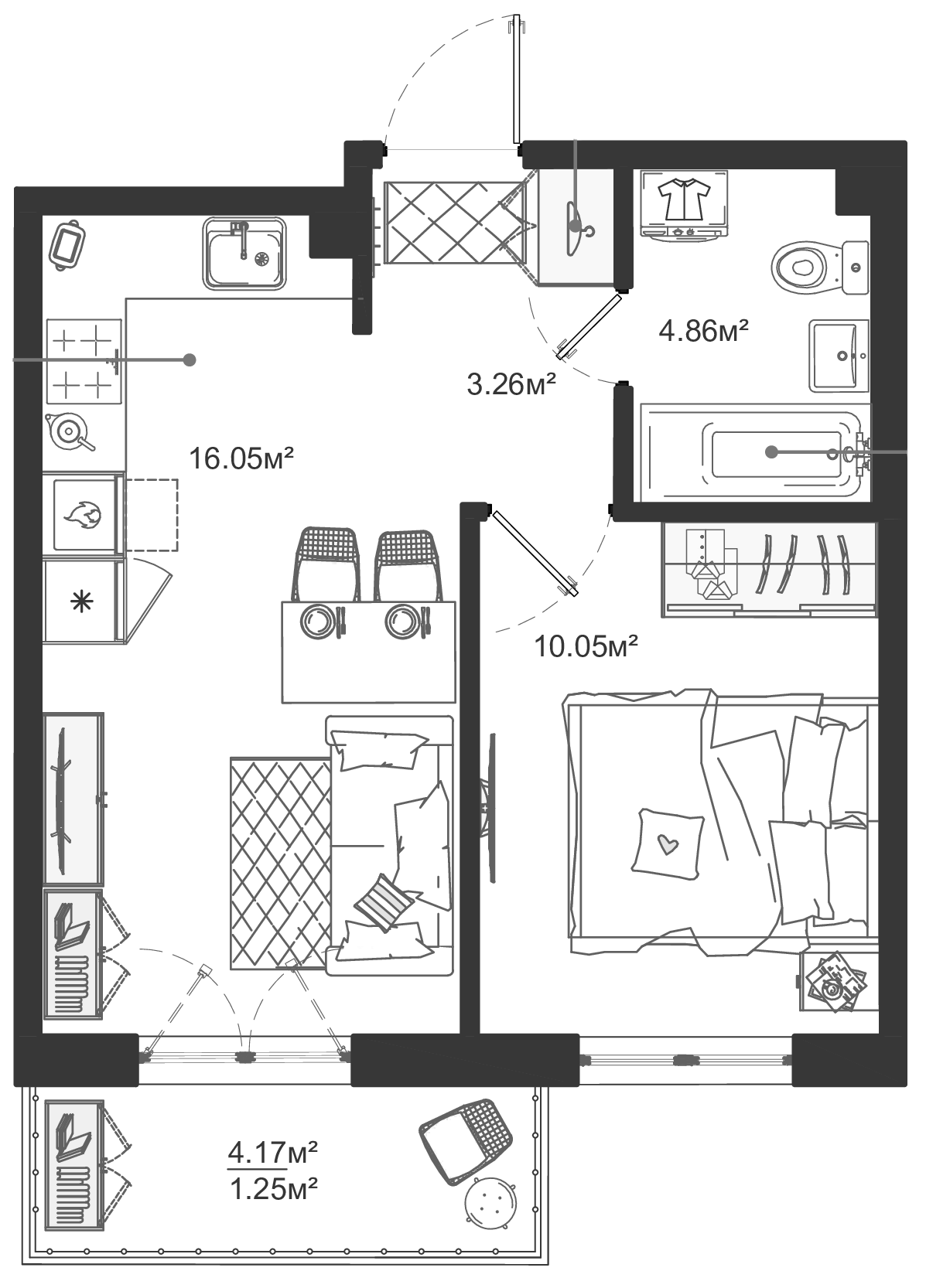 1-комнатная квартира 35.47 м², 1/12 эт., ЖК «ЛесART»