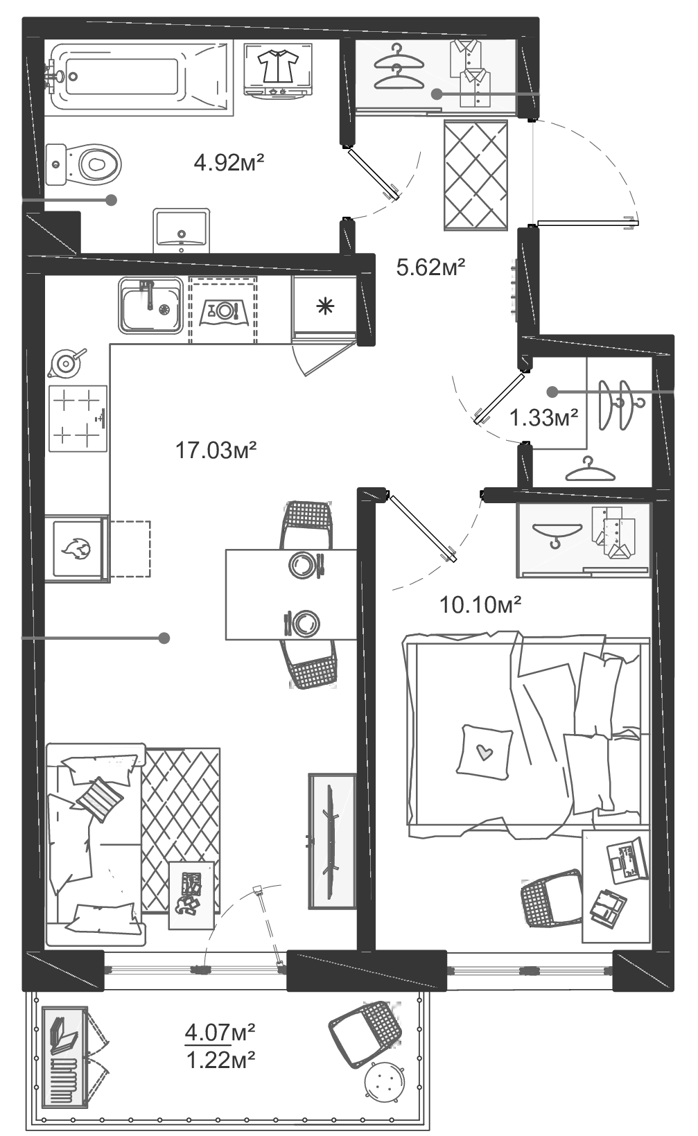 1-комнатная квартира 40.22 м², 1/12 эт., ЖК «ЛесART»
