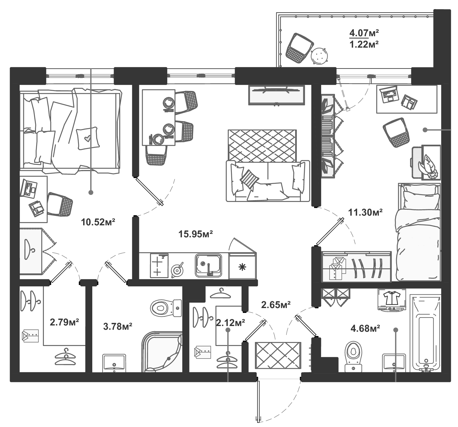 2-комнатная квартира 55.01 м², 5/12 эт., ЖК «ЛесART»