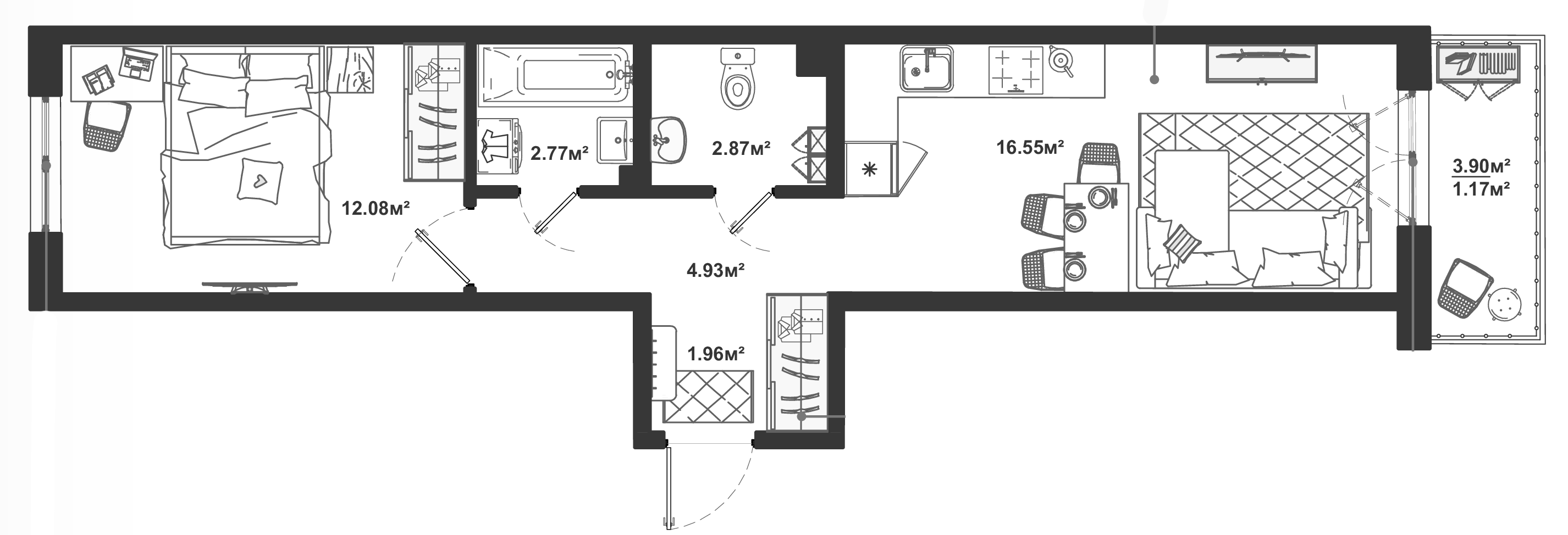 1-комнатная квартира 42.33 м², 6/12 эт., ЖК «ЛесART»