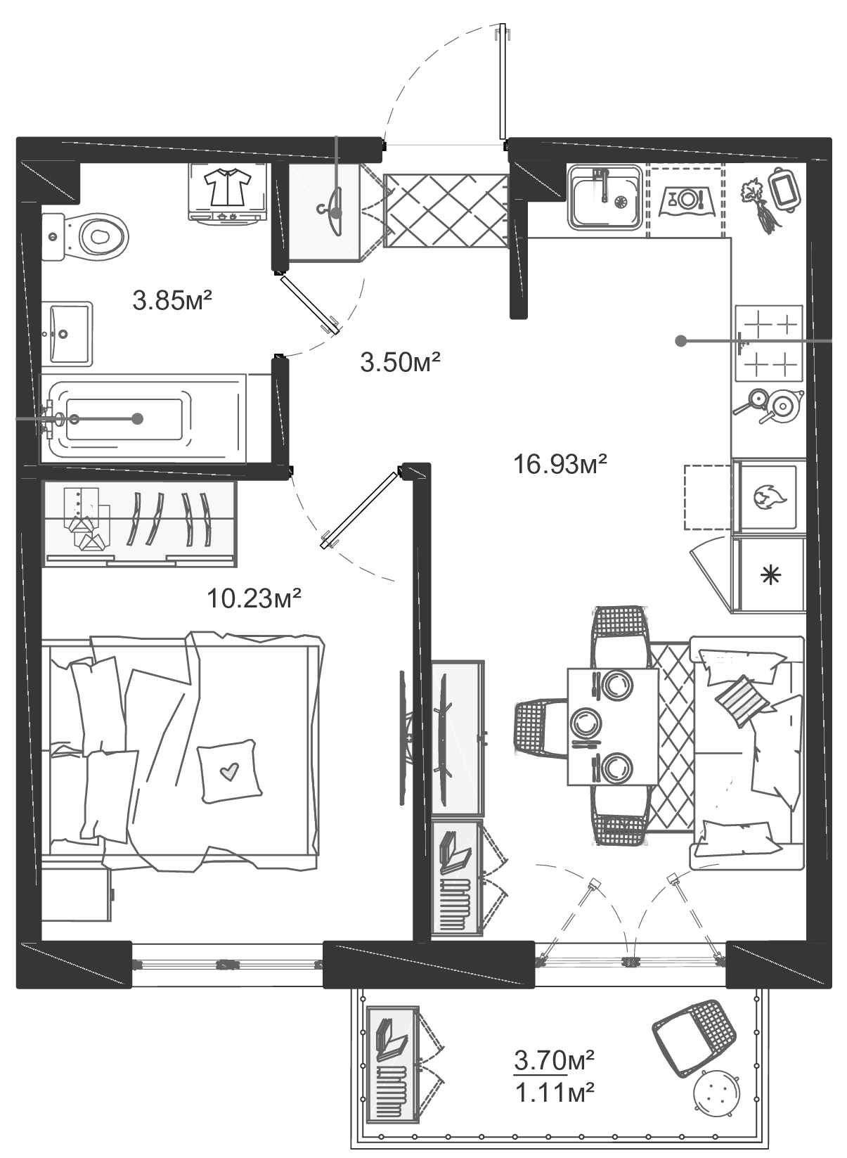 1-комнатная квартира 35.62 м², 6/12 эт., ЖК «ЛесART»