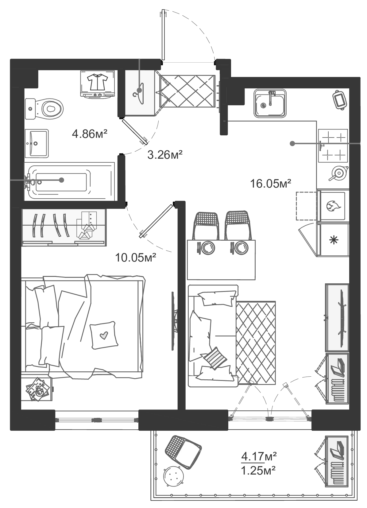 1-комнатная квартира 35.47 м², 1/12 эт., ЖК «ЛесART»