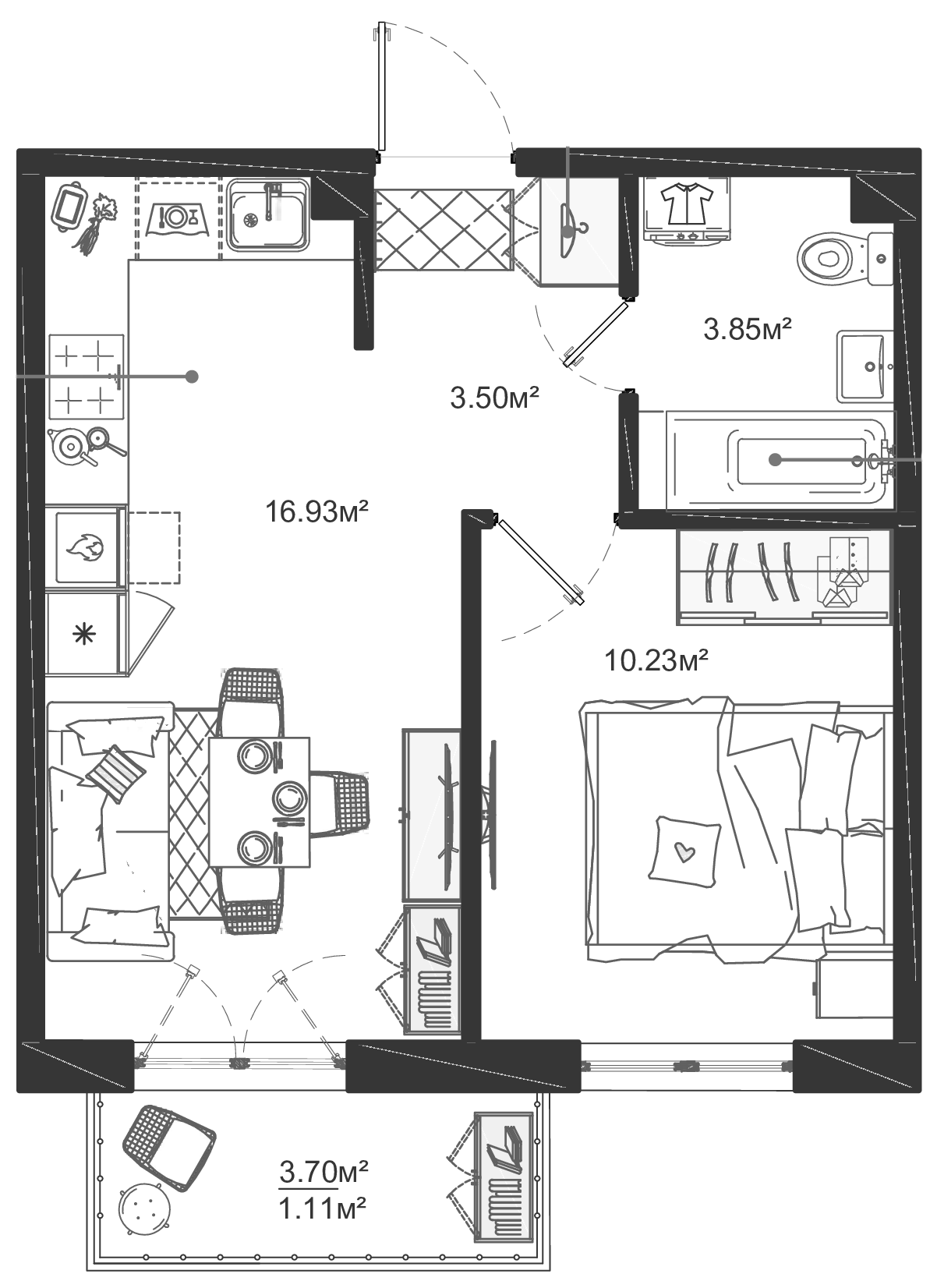 1-комнатная квартира 35.62 м², 1/12 эт., ЖК «ЛесART»