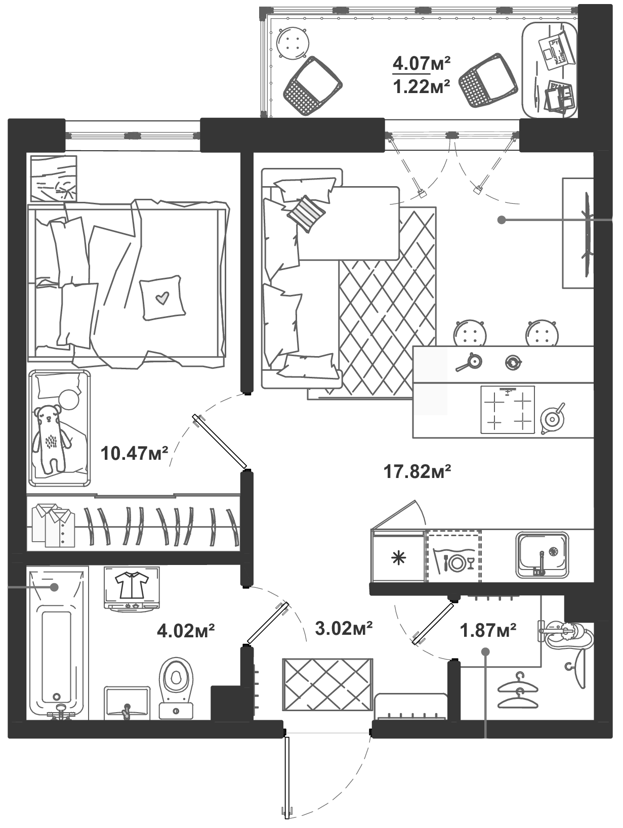 1-комнатная квартира 38.42 м², 1/12 эт., ЖК «ЛесART»