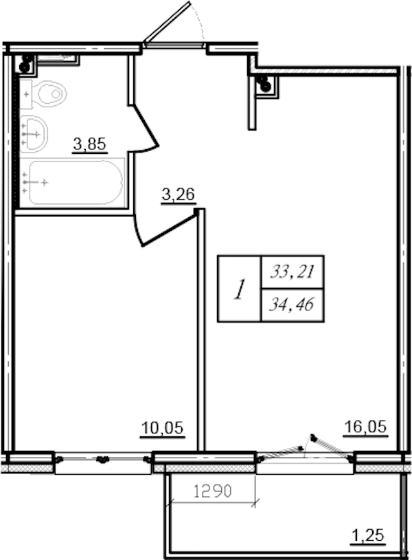 1-комнатная квартира 34.46 м², 5/12 эт., ЖК «ЛесART»