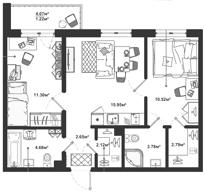 2-комнатная квартира 55.01 м², 6/12 эт., ЖК «ЛесART»