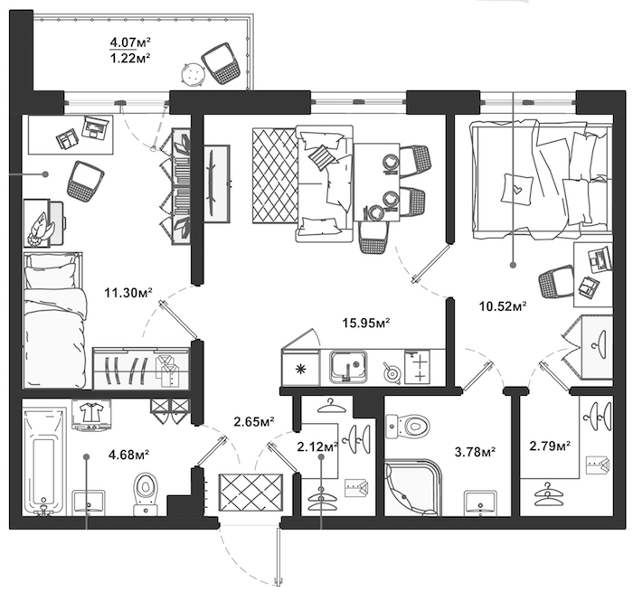2-комнатная квартира 55.01 м², 8/12 эт., ЖК «ЛесART»